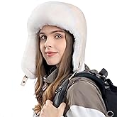 Trapper Hat with Faux Fur Linning Eskimo Windproof, Women Winter Warm Hats Men's Russian Ushanka Hunting Hat