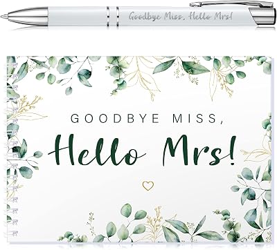 Tenare Goodbye Miss Hello Mrs Hen Party Guest Book with Pen Greenery