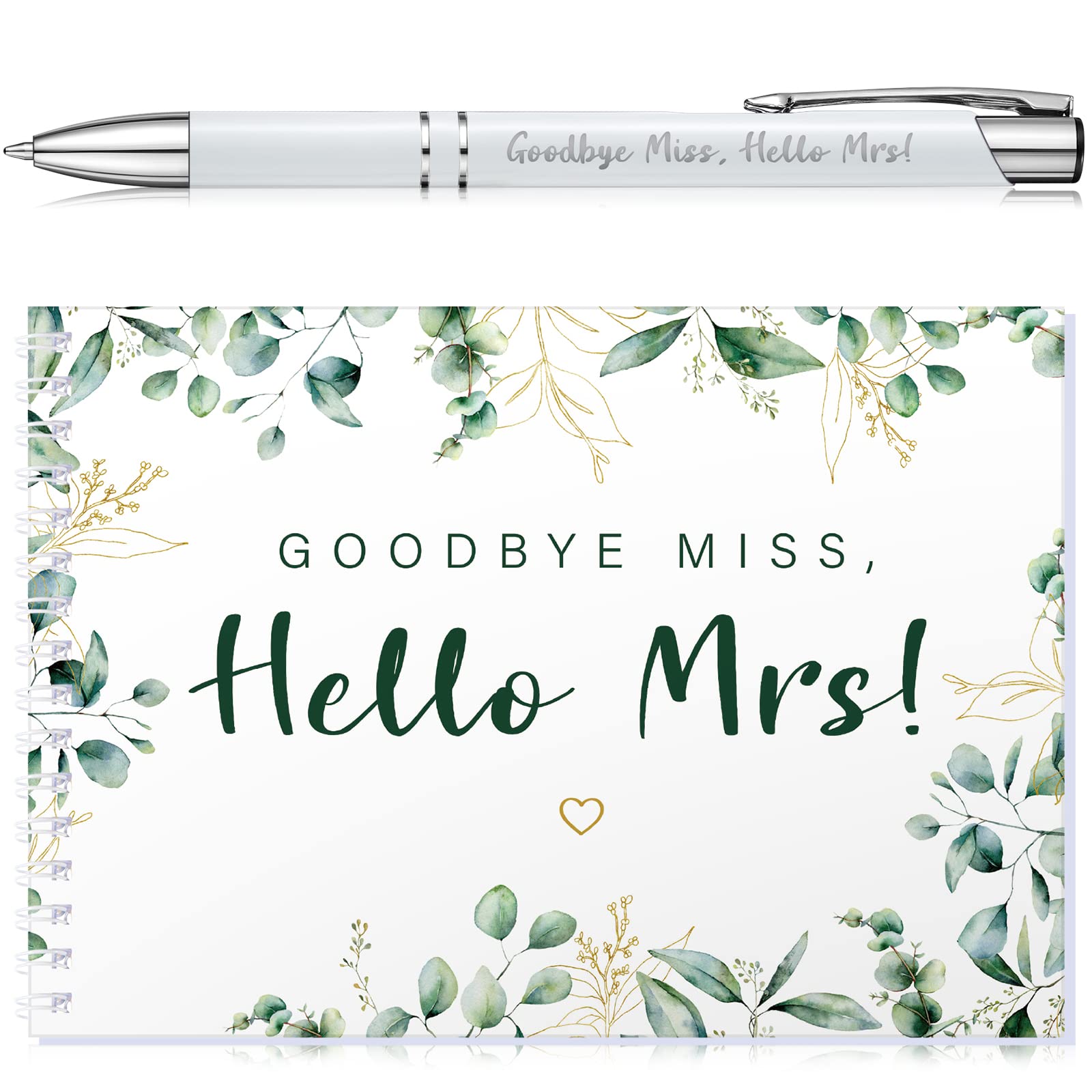 Tenare Goodbye Miss Hello Mrs Hen Party Guest Book and Keepsake Pen Party Gift Accessories Kiss The Miss Goodbye Hen Night Gifts Bride Advice Book with Pen for Wedding Bridal Shower(Greenery)