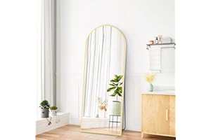 ZUNMOS Arched Full Length Mirror 64"x21", Full Body Floor Mirror for Bedroom Cloakroom, Standing, Hanging or Leaning Wall Design, Arch Wall Mirror with Aluminum Alloy Thin Frame and Stand, Gold