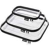 YQBRAO Hard Sided Clear Zipper Case for Storage- Professional-Grade Plastic Clear Zipper Pencil Case,Toy Storage Bins, Toiletry Pouch, Travel Organizer, Cosmetic Bag(Black,3 Pack, LMS)