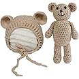 ISOCUTE Newborn Photography Outfits Baby Photoshoot Props Boy Girl Hat Bear Infant First Picture Photo Gift Box Khaki