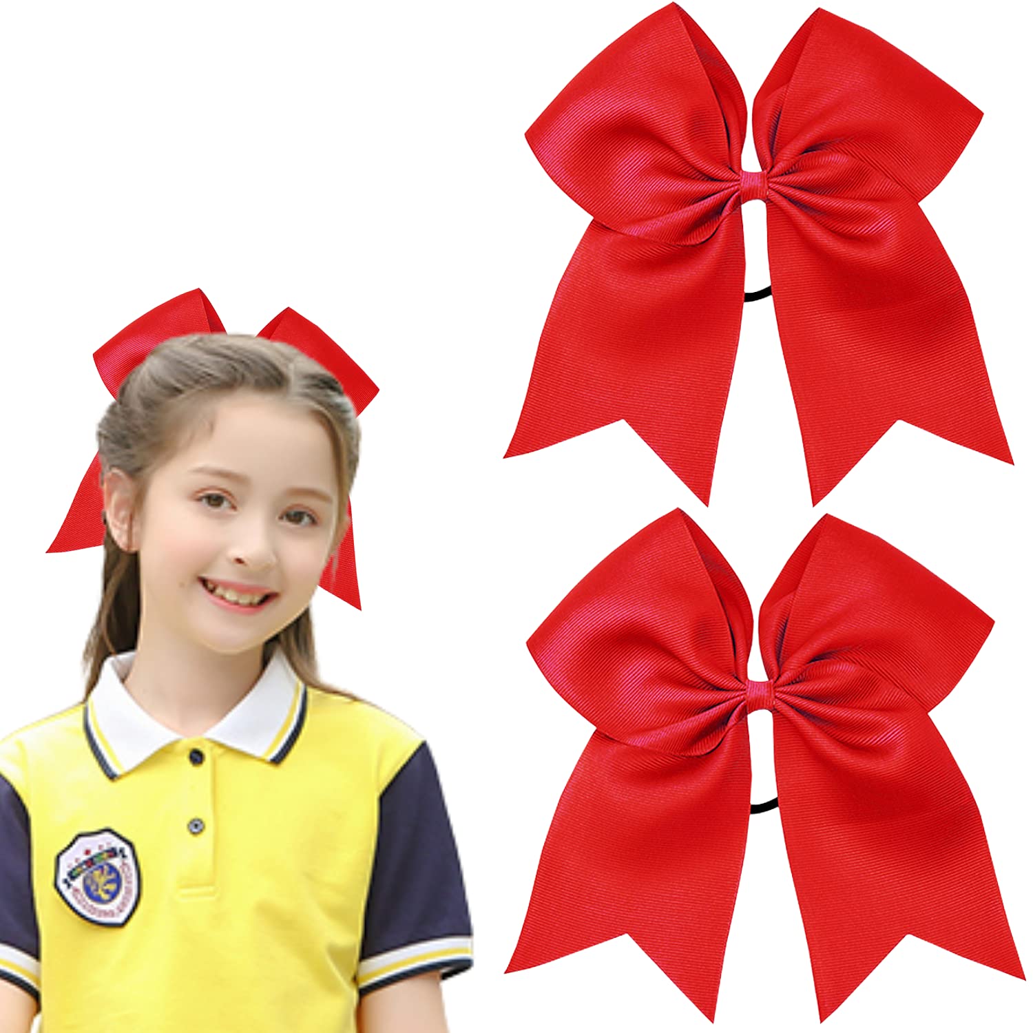 Cheer bow 8 Inch Jumbo Cheerleading bow Cheerleader Hair Bow Large Cheerleading Hair Bow toddler cheerleading bow jumbo cheer bows cheerleading bow hair bow with Ponytail Holder Large Hair Bows