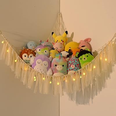 VISATOR Toy Hammock for Stuffed Animals Macrame Baby Nursery Storage Net