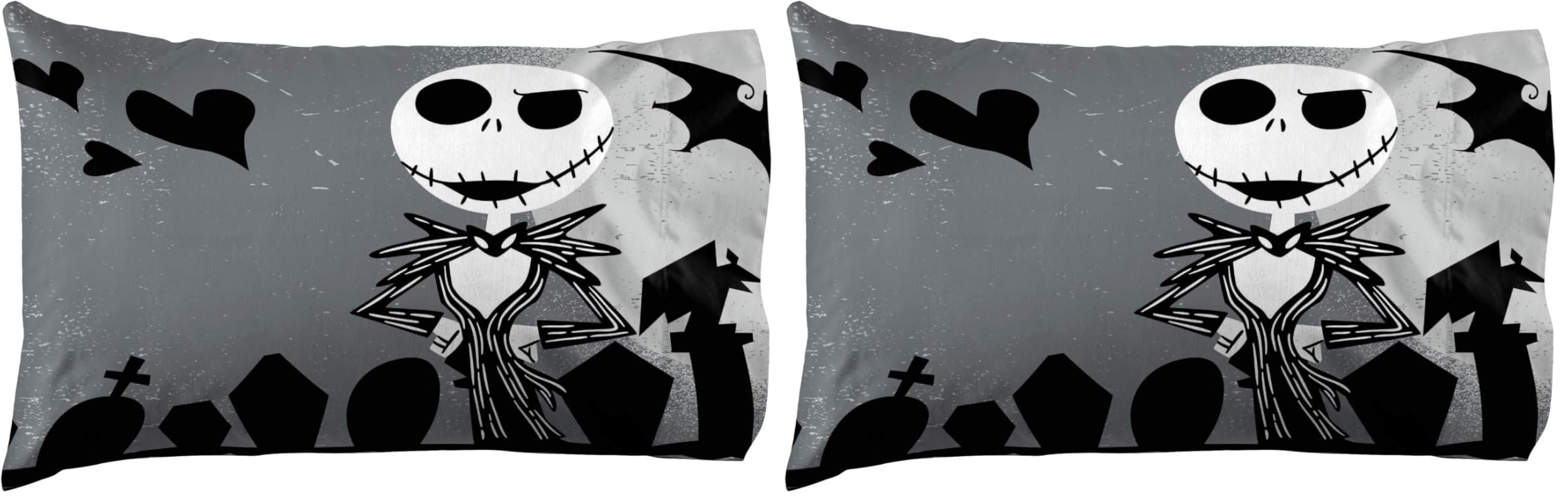 Jay Franco Disney Nightmare Before Christmas Grave Yard 2 Pack Reversible Pillowcase Featuring Jack Skellington and Sally - Kids Super Soft Bedding