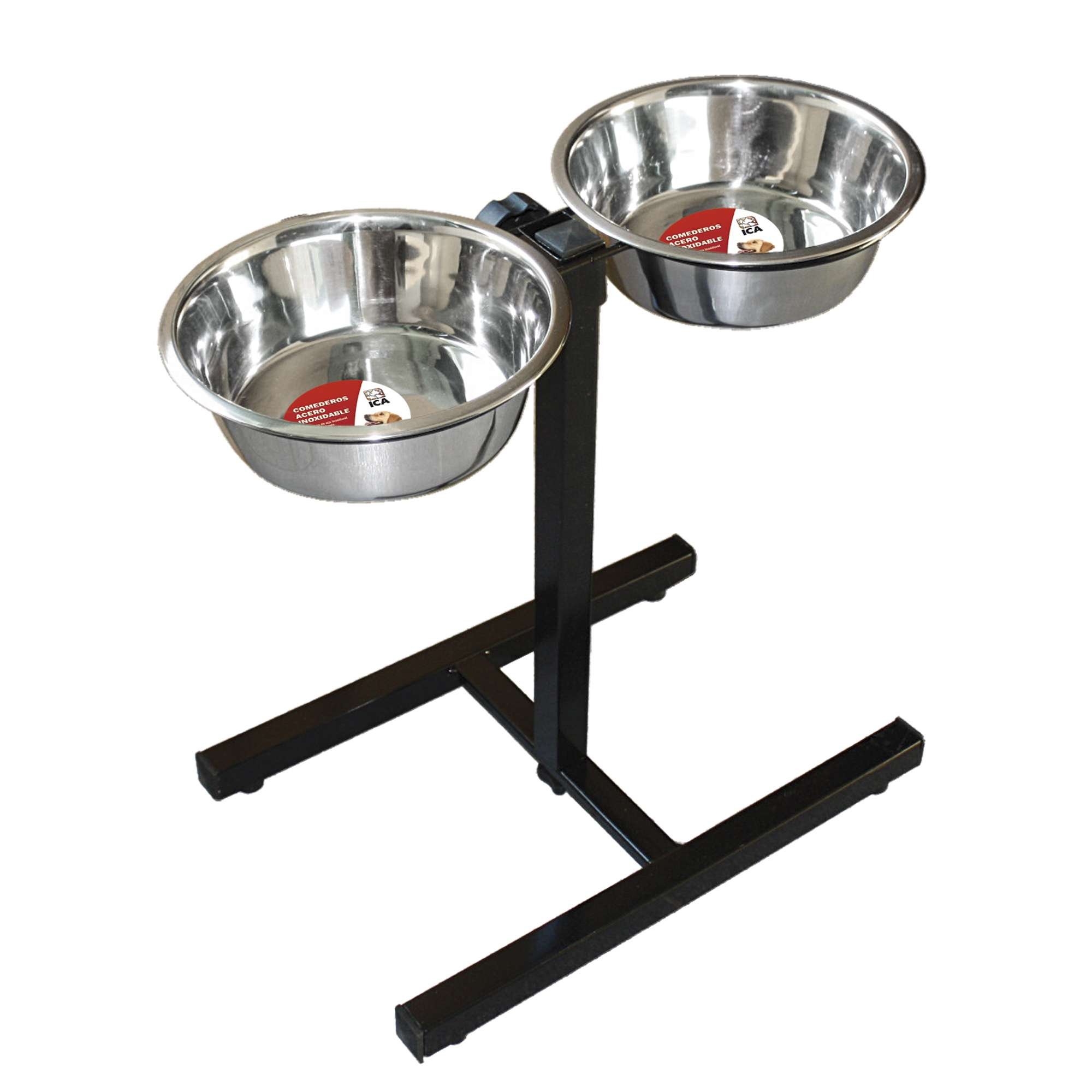ICA CAR2250 Double Stainless Steel Adjustable Feeder for Dogs, 2 Bowls 25 cm, 2.9 L, Maximum Height 40 cm