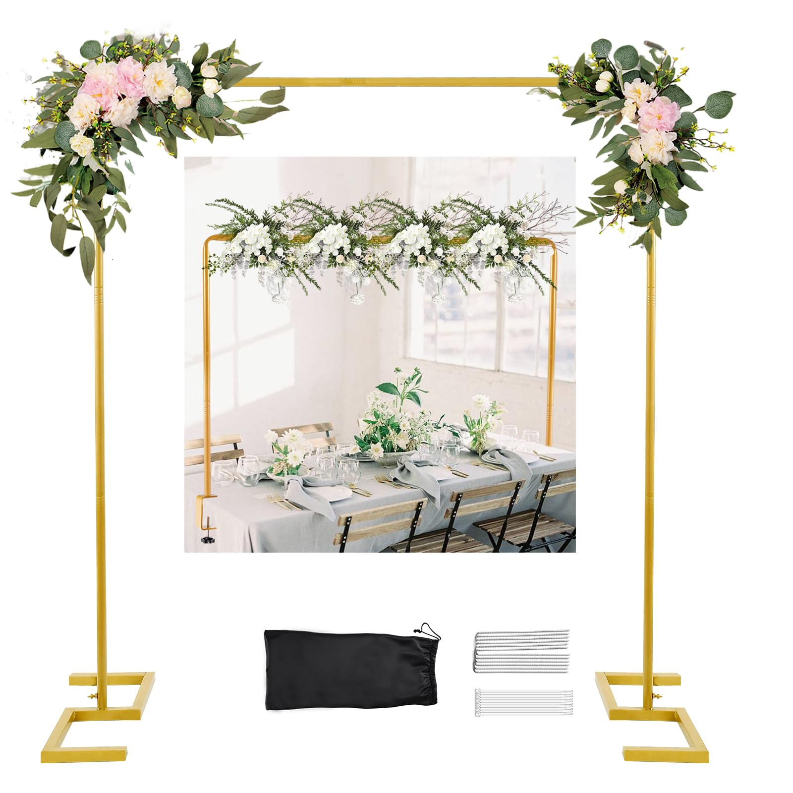 Photo 1 of Nisoger 8.2 FT Wedding Arch Rectangle Stand Square Backdrop Stand , Extra Clamps to Table Rod Stand, Adjustable Photo Booth Background Kit, Balloon Arch Stand for Birthday Party Baby Shower Decor