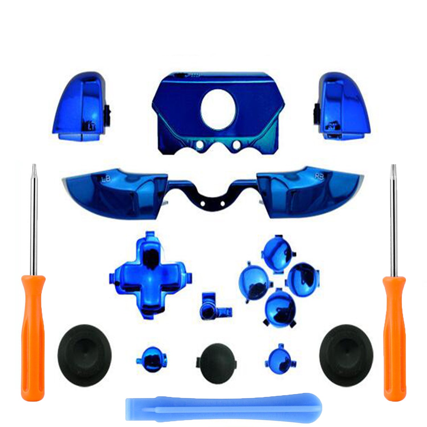 Bumpers Triggers Buttons DPad LB RB LT RT Buttons & T6 T8 Screwdrivers & Crowbar For Xbox One Elite Controller 3.5mm (Chrome Blue)