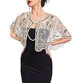 RRYIO 1920s Shawl Wraps Sequin Beaded Evening Cape Bridal Shawl Bolero Flapper Cover Up