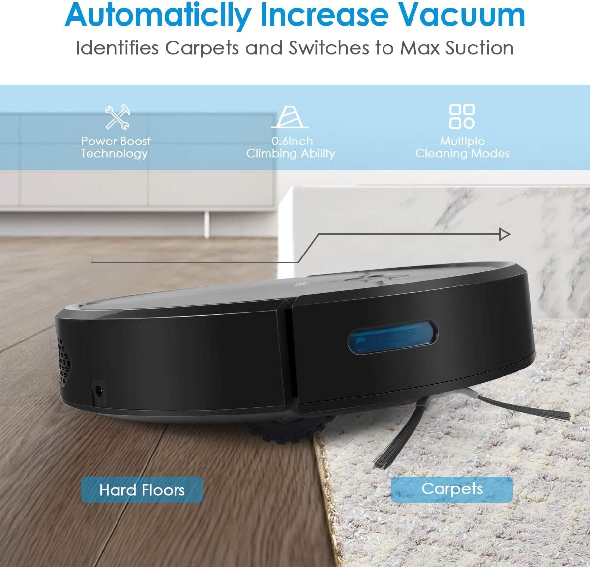 IIooIIus Robot Vacuum, 1800Pa Robotic Vacuum Cleaner(Slim), 110Mins Max Run Time, Automatic Self-Charging, Quiet Multiple Cleaning Modes, Best for Pet Hairs, Hard Floor & Medium Carpet: Kitchen & Dining