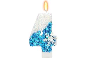 ELEKFX Snow Frozen Themed Birthday Candles, 4th Birthday Candle for Party Supplies, Frozen Birthday Party Decor, 2.76 inch Number 4 Cake Topper Decoration (Number 4)