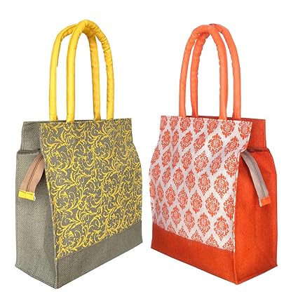 Foonty Daily Use Women Jute Lunch Bags(Combo of 2,Multicolor)