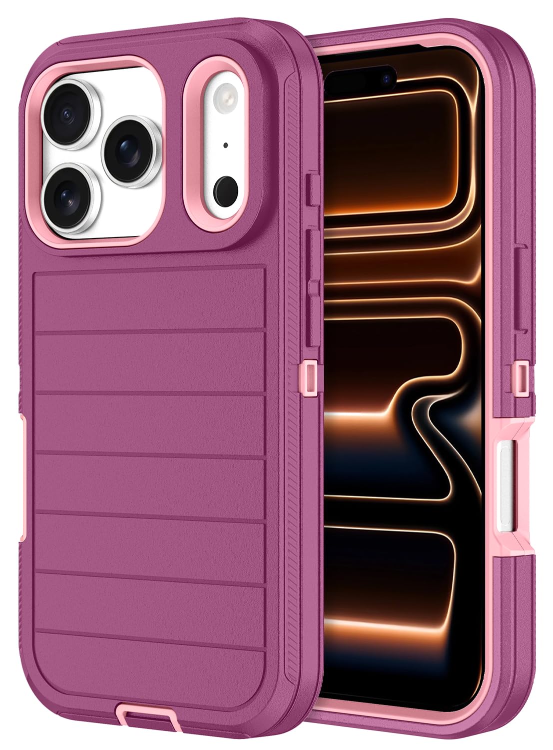 Photo 1 of Paprose for iPhone 17 Pro Case Heavy Duty 3-Layer[Shockproof][Dropproof][Dust-Proof] Military Grade Rugged Full Body Protection Cover Case for Apple iPhone 17 Pro 5G 6.3 inch,Purple/Pink