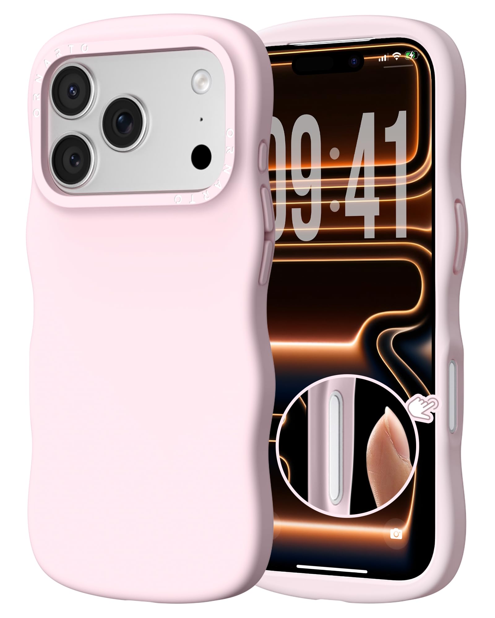 ORNARTO for iPhone 17 Pro Case 6.3", Wavy Liquid Silicone Shockproof Drop Protection Cover with Camera Control Button, Skin-Friendly Microfiber Lining – Pink