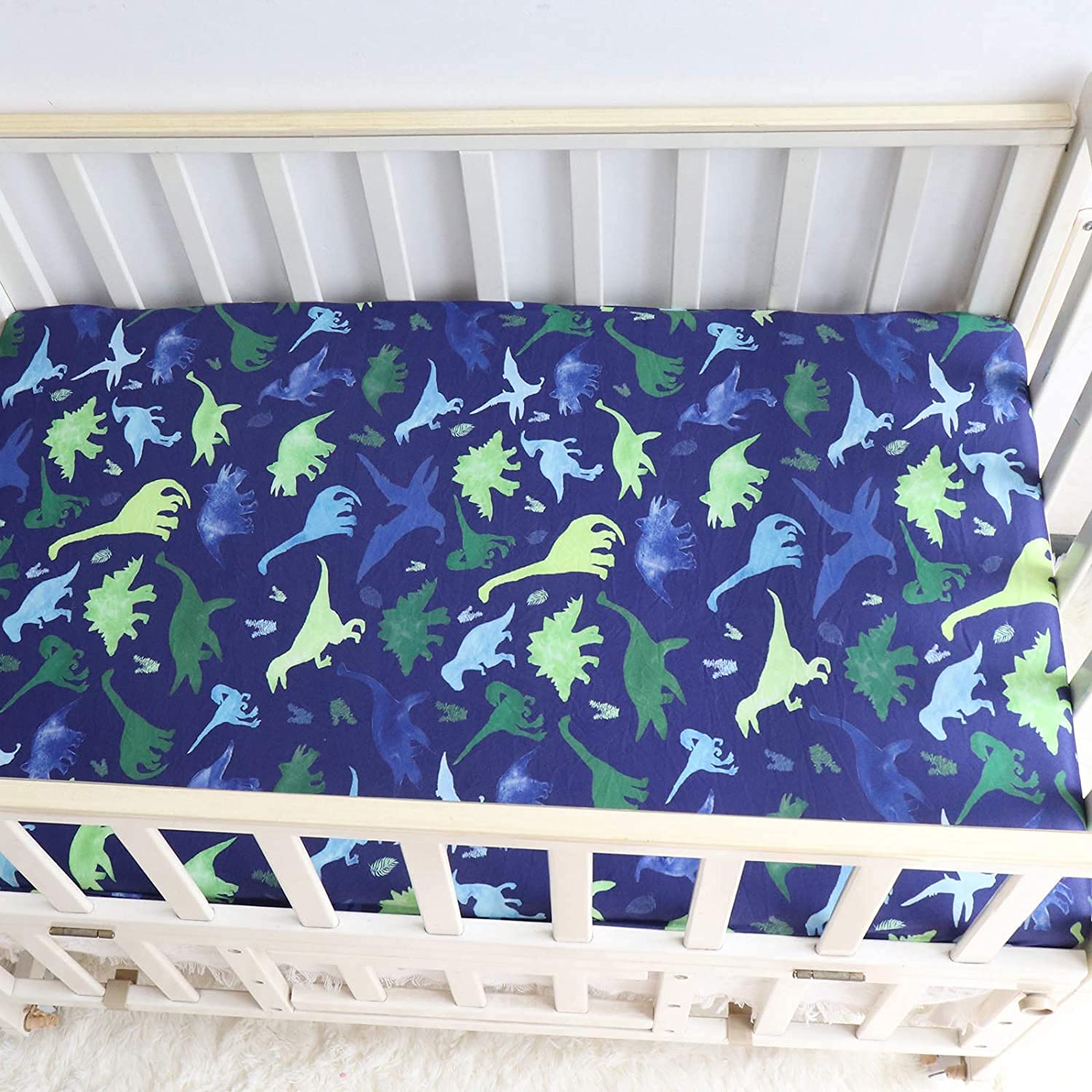 TANOFAR Boy Crib Sheet Blue Nursery Bed Dinosaur Sheets for Baby Toddler Mattress Stretchy and Soft Premium Crib Sheets