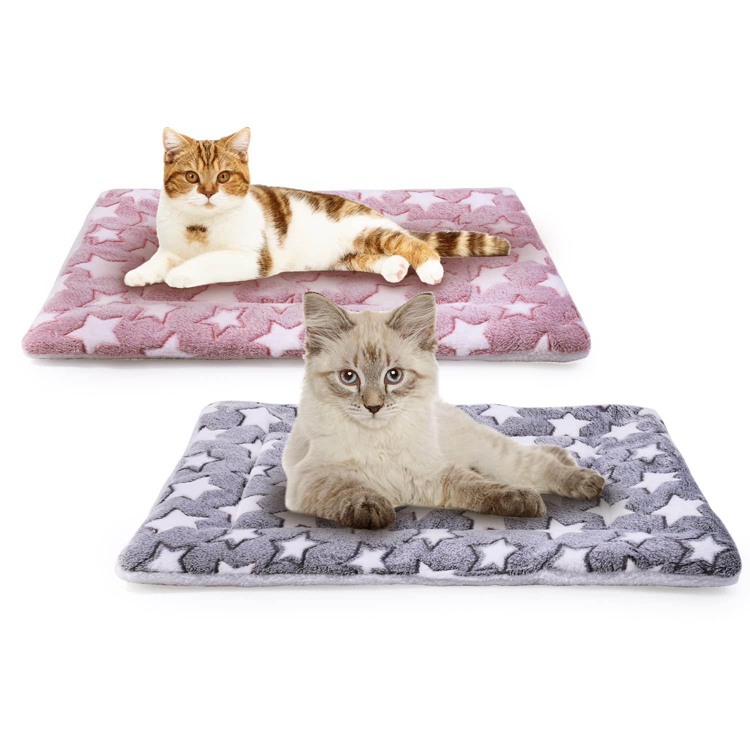 MICOOYO 2Pcs Dog Crate Bed Mattress, Fleece Pet Cushion Bed Mat, Washable Cat Cushion Pad for Small Dog Cat Puppy(Star, 61x41 cm)