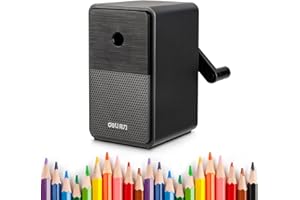 EZWORK Manual Pencil Sharpener, Colored Pencil Sharpener with Adjustable Point, Alloy Steel Blade to Fast Sharpen, Auto-in Hand Crank, for Kids, Classroom, Home and Office, Black