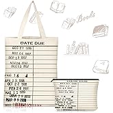 Coume 2 Pcs Galentines Librarian Gifts for Women Vintage Library Due Date Book Tote Bag and Canvas Cosmetic Bag for Bookish Book Lovers Readers Club Lovers Teacher Appreciation Gifts