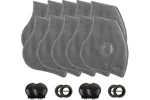 AIRNEX 10 pcs of Activated Carbon PM2.5 Mask Filters and 4 Exhaust Valves - Non-Woven Air Pollution Face Mask Filters Inserts - Anti Haze Dustproof Replacement Filter for Face Mask Breathing Insert 5 Layers
