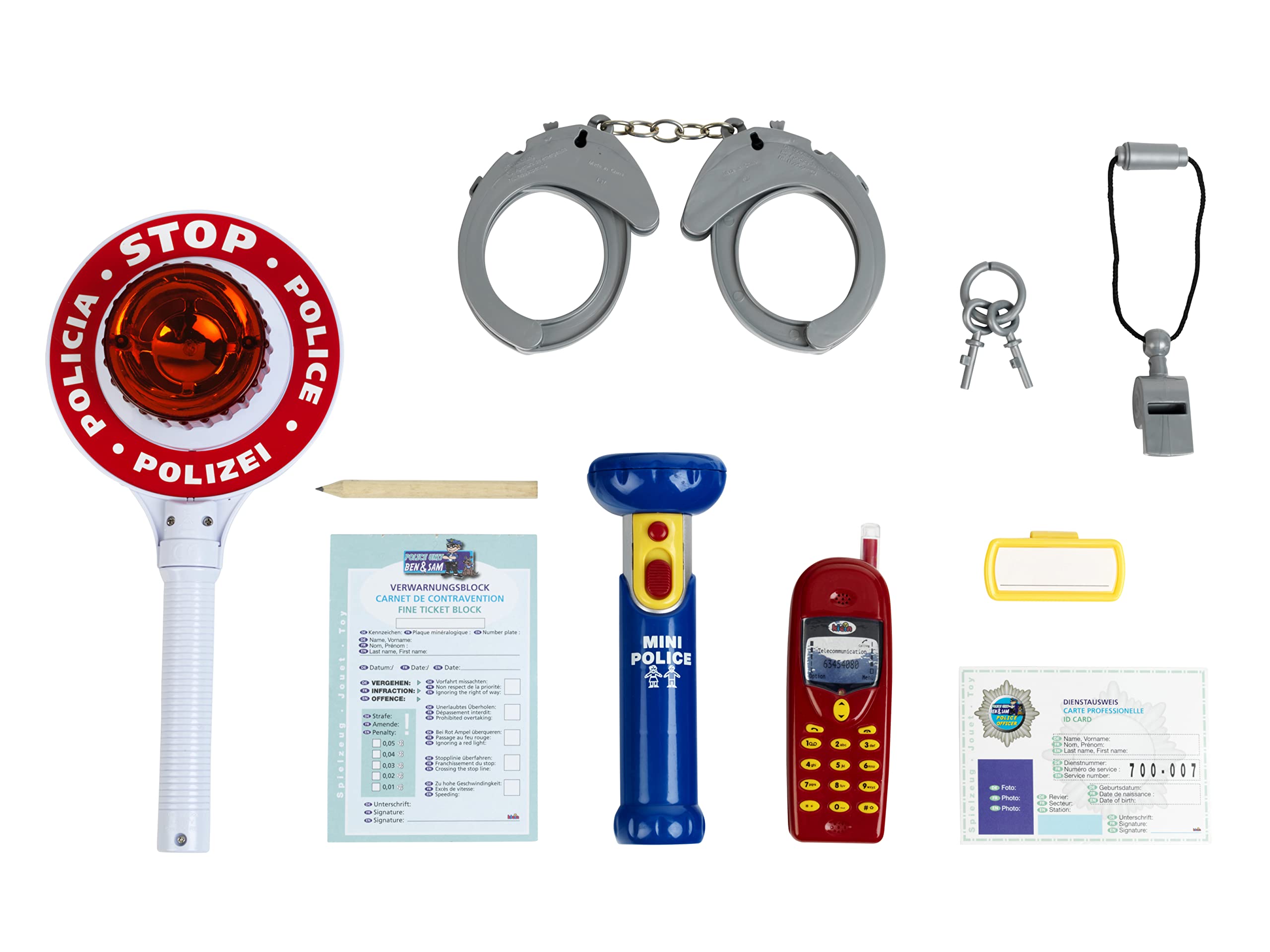Theo Klein 8850 Police Set I Consists of 10 Parts I Includes Battery-Powered Torch and Police Signalling Disc with Light I Toy for Children Aged 3 Years and Up, Multi - Colored