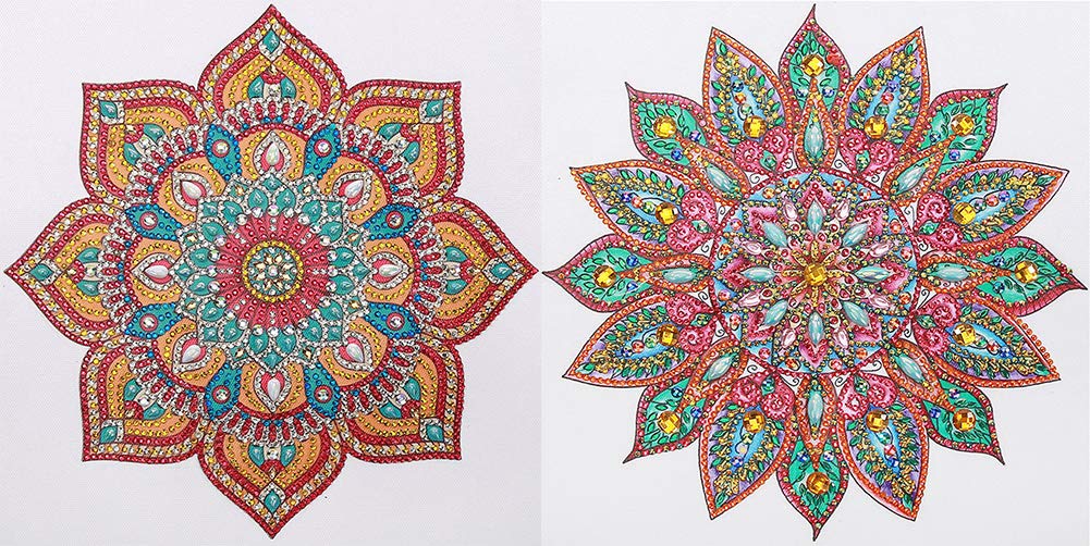 2 Set Diamond Painting DIY 5D Special Shape Rhinestones, ABEUTY Red Mandala Floral Flowers, Partial Drill Crystal Diamond Art Kits
