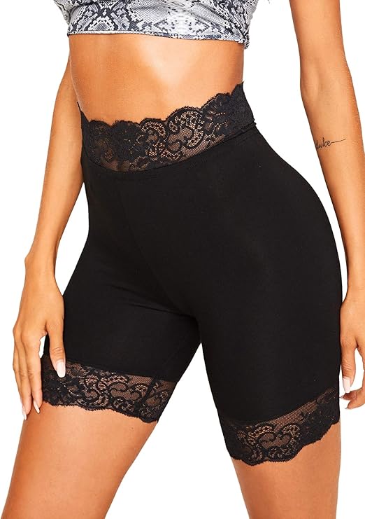 plus size lace trim bike shorts