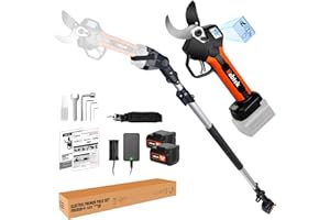 2 In 1 Electric Pruning Shears 40MM, Kebtek Cordless Pruner with Extension Pole 18V Brushless Motor 2Pack 2AH Rechargeable Battery-LCD Display Screen (KT940 Pruner+Pole Set)