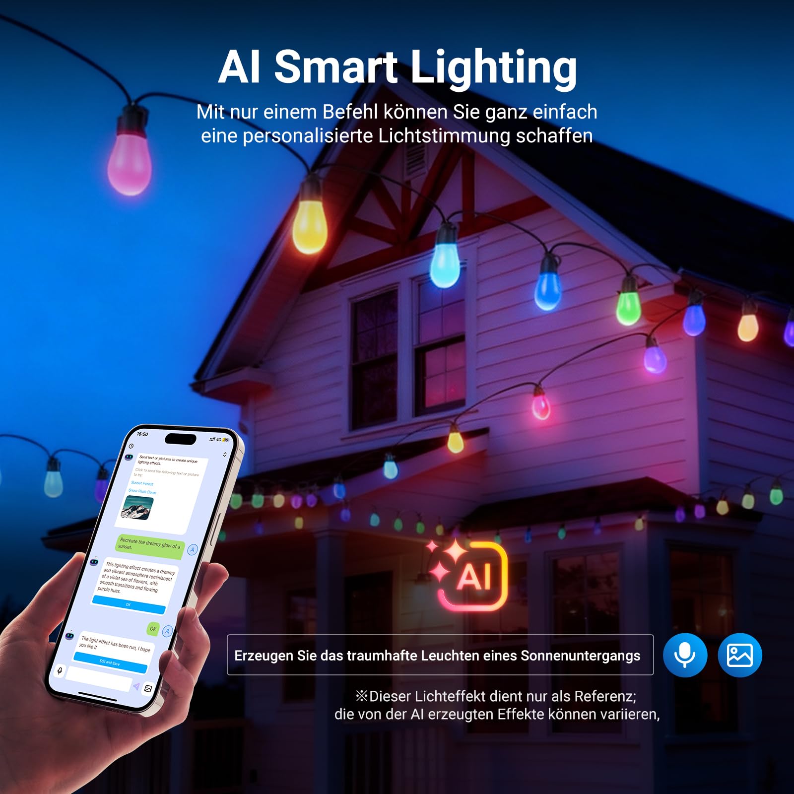 NEEWER 96ft Außen Lichterkette, App Steuerung Smart AI RGBW, dimmbar zum Aufhängen im Außenbereich Balkon, IP65 Wasserdicht, 30 LED Lampen/50+ Szenen/2700–6500K, kompatibel mit Alexa Google, NR01 5