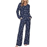 Ekouaer Women's Pajama Sets Long Sleeve Sleepwear 2 Piece Lounge Set Soft Pjs Nightwear