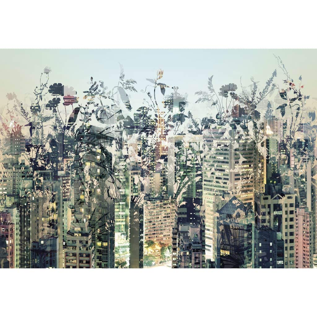 Komar 8-979 368 x 254 cm "Urban Jungle Cityscape" Wallpaper Mural - Blue (Pack of 8)