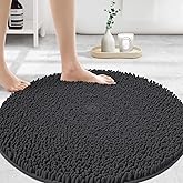 MAYSHINE Round Area Rug Set for Bathroom | Soft Plush Chenille Bath Mat, Water Absorbent Non-Slip Bathroom Rug | Washable Shag Carpet, Bedroom, or Home Décor | 36"x36" (Round) | Charcoal Gray