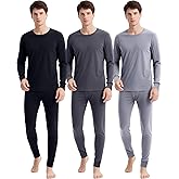 Taiyin 3 Sets Thermal Underwear for Men Cotton Thermals Top and Bottom Set Base Layer for Cold Winter