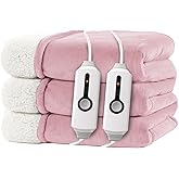 RALYSUN Electric Heated Blanket King Size 90"x100" - Dual-Sided with Microplush & Sherpa Fabric, 4 Heat Settings & 10 Hours Auto Off, Dual Controller, Machine Washable - Light Pink