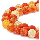 MJDCB Natural Orange Frosted Agate Round Stone Beads for Jewelry Making DIY Bracelets Necklaces (8mm)