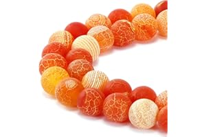 MJDCB Natural Orange Frosted Agate Round Stone Beads for Jewelry Making DIY Bracelets Necklaces (6mm)