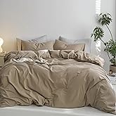 MooMee Queen Duvet Cover Set, 100% Washed Cotton Linen Like Twill Thick Sturdy Material Super Soft Breathable Durable Bedding for All Season, 3 Pieces (Mocha Brown, Queen 90"x90")