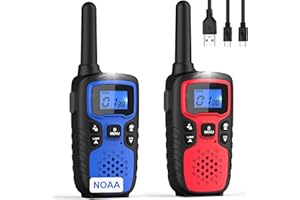 Wishouse Walkie Talkies for Kids Adults - Long Range Rechargeable 2 Way Radios,Gift,Hiking Accessories Camping Gear with Lamp,SOS Siren,NOAA Weather Alert,VOX,Easy to Use Red Blue 2 Pack