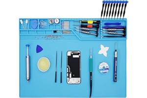 VOTCT Large Silicone Solder Mat Heat Resistant 932℉, Magnetic Repair Mat Has Built-in Ruler and Multiple Storage Areas for Soldering Various Big Electronic Products. Light Blue, Size: 22 x 14 Inch