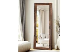 ABSWHLM Full Length Mirror 65"x24" Solid Wood Frame Floor Large Mirror for Living Room, Bedroom Hanging or Leaning Wall-Mounted, Brown