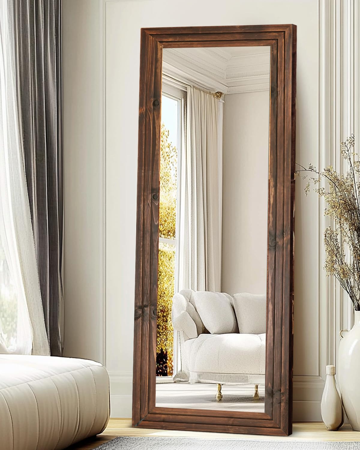 Photo 1 of **CRACK IN FRAME**ABSWHLM Full Length Mirror 65"x24" Solid Wood Frame Floor Large Mirror for Living Room, Bedroom Hanging or Leaning Wall-Mounted, Brown