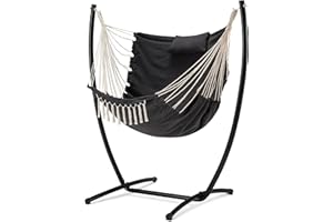 EUSUNCALY Sensory Swing Chair with Stand,Hammock Chair Flow Bohemian Hand Indoor Outdoor,Hanging Chair with Headrest and Side Pockets, Maximum Load Capacity 330lbs(Dark Gray