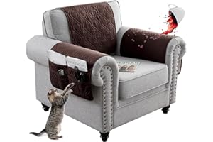 EXTLEZSA Waterproof Sofa Armrest Cover, Anti-Slip Headrest Cover Lengthen Sofa Armrest Storage Organizer with 6 Pockets Quilted Furniture Protector for Pets Sofa Couch (Coffee,1 Seater 3pcs)