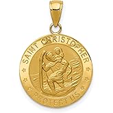 St Christopher Necklace Mens & Womens - 10k Yellow Gold St Christopher Medal Pendant for Travelers, 18mm Charm, Avg Weight 2.03g, Feast Day July 25, Ideal Gift for Motorists 18 mm x 18 mm