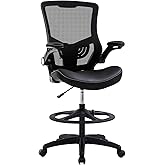 Drafting Chair Ergonomic Tall Office Chair Standing Desk Chair with Flip Up Arms Foot Rest Back Support Adjustable Height Mesh Drafting Stool, Black