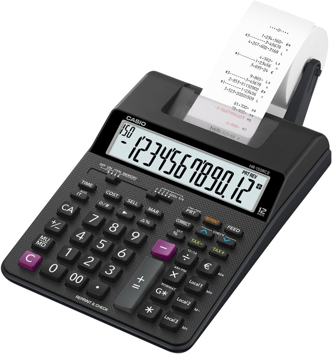 Casio HR150rce + Adapt Desktop Calculator Semi Professional, HR150RCE + Adapt, black