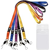 YOUOWO 5 Pack Neck Detachable Buckle Hook Breakaway Lanyards with Clear Vertical Badge Holder,for Office Keys Women Men Cell Phones USB Whistles, Black,Blue,Yellow,Orange,Purple