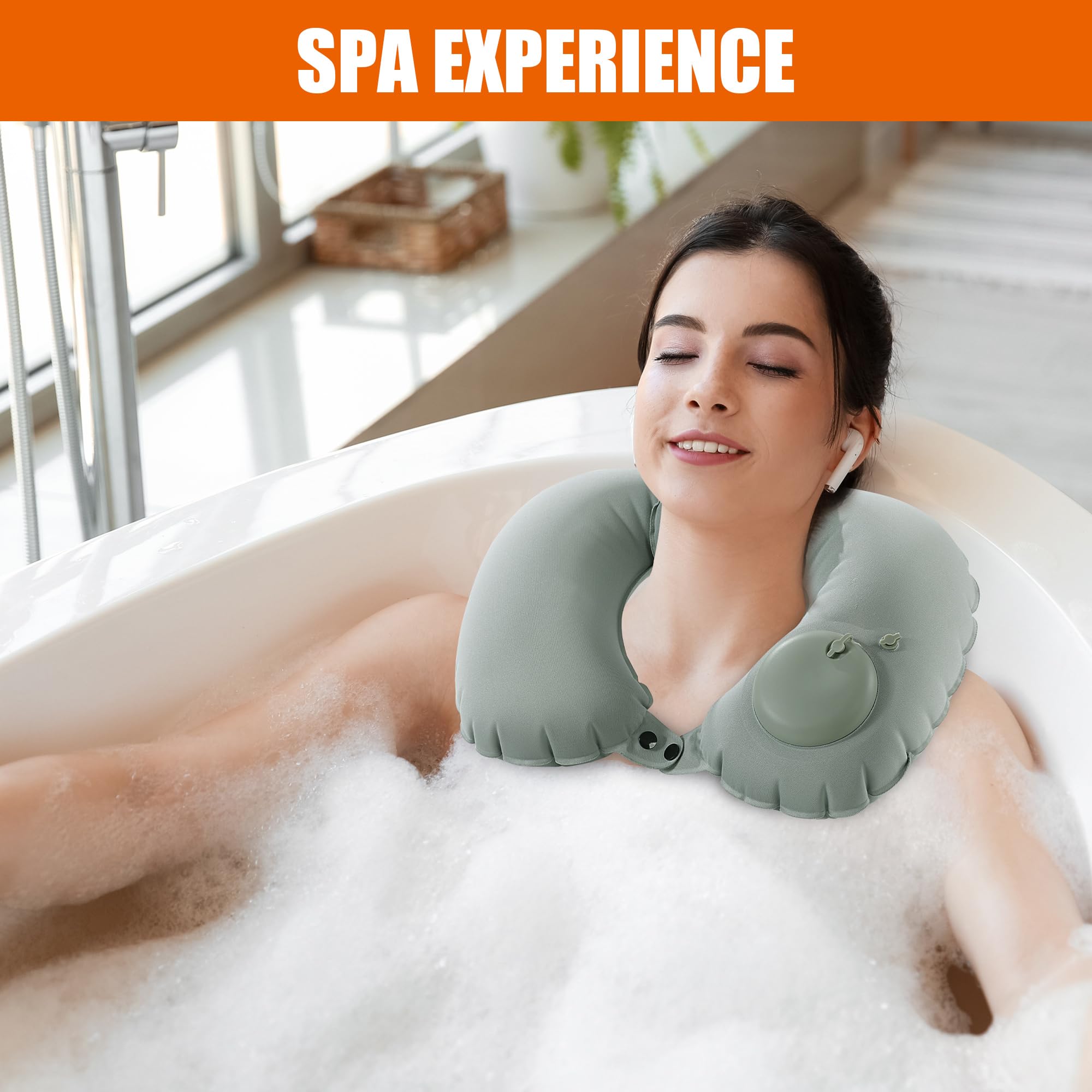 Inflatable Bath Neck Pillows for Tub,Spa Tub Pillows for 16"x11" Grey ...