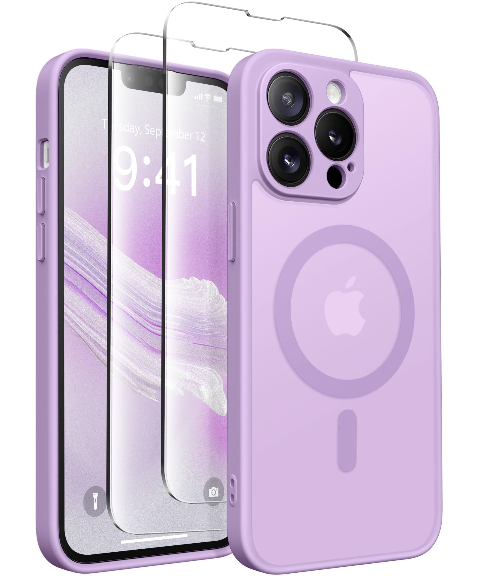CAPRARO Magnetic for iPhone 13 Pro Max Case, [Compatible with MagSafe] [Full Camera Protection] [13FT Drop Protection] Shockproof Protective Slim Translucent Matte Phone Case, Elegant Purple — image 1