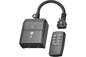 BN-LINK Outdoor Light Timer, Waterproof Plug-in Dusk-to-Dawn Controller with 2 Grounded Outlets for Christmas & Halloween String Lights, 15A 1/2HP, ETL Listed, 100 ft RF Range, Remote Included