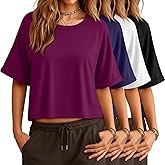 Oakgarden 4 Pack Women's Crop Tops Oversized T Shirt Half Sleeve Summer Tees Casual Loose Fit Crew Neck Basic Shirts